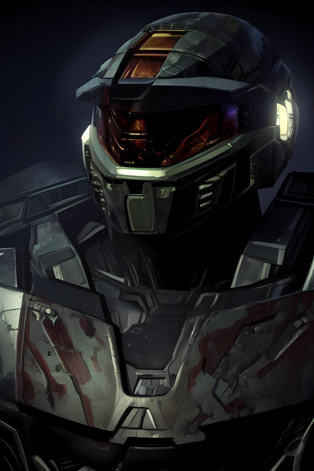 black Halo armor, arcadia armor, halo helmet, gold visor, close up of the head, visor reflection of a galaxy, ultra realistic lights, ultrarealistic shadows,<lora:659111690174031528:1.0>