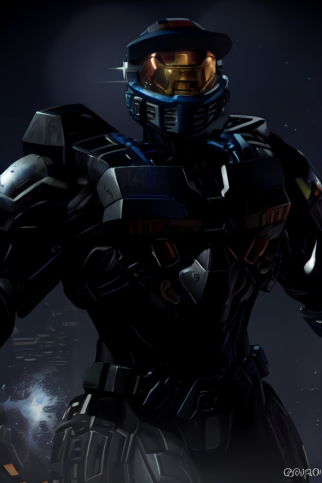 black Halo armor, arcadia armor, halo helmet, arcadia helmet, black visor, close up of the head, visor reflection of a galaxy, ultra realistic lights, ultrarealistic shadows, thick neck, ultra detailed armor,<lora:659111690174031528:1.0>