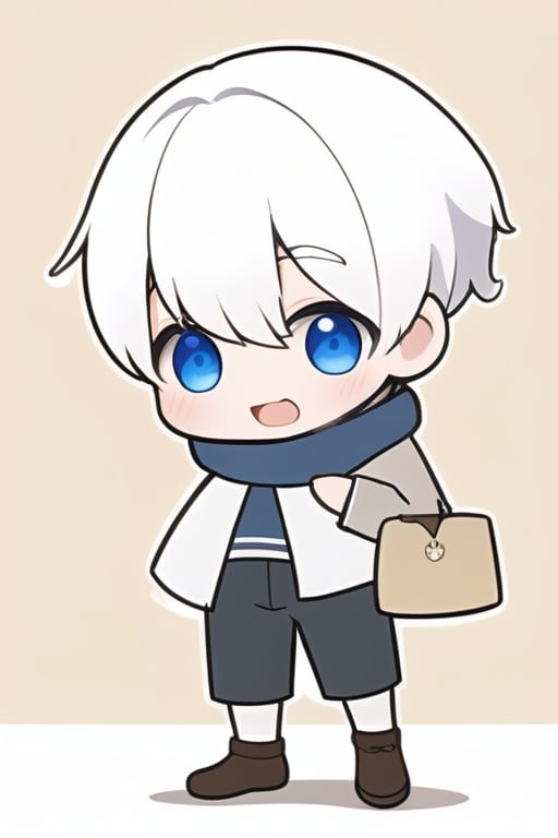  white hair,boy,cute,short hair,chibi,handsome,irotoridori no sekai,hair scarf,bag overhead,000006,围巾小孩