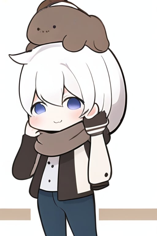  white hair,boy,cute,short hair,chibi,handsome,irotoridori no sekai,hair scarf,bag overhead,000006,围巾小孩