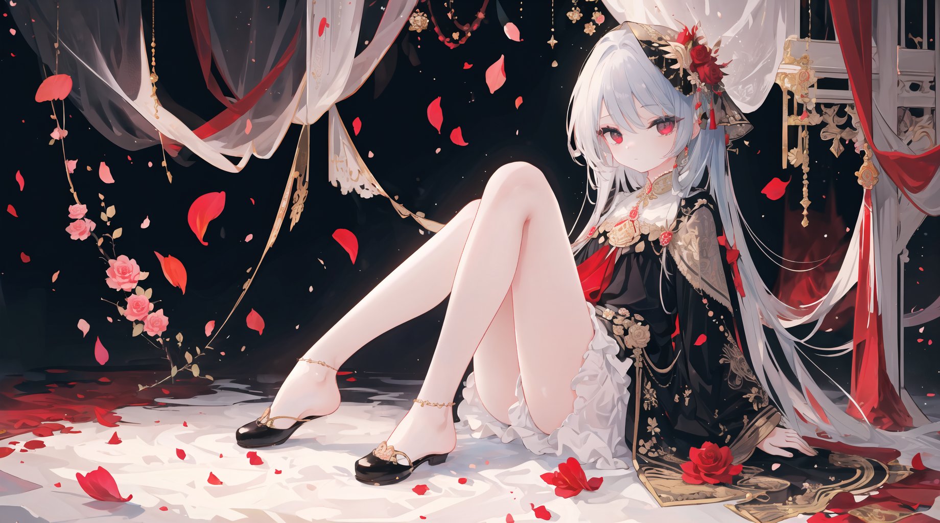  ((masterpiece)), (best quality), (highly detailed),Rose theme,
amazing, finely detail, 8k wallpaper,
solo,(little loli),(full body:1.2),
exquisite eyes, red eye shadow, fine eyeliner, shy,
sitting,lift feet,feet focal, feet focus,
Rose, a hundred flowers in bloom, scattered petals, thorns, wound around the body,,
nahida,midjourney, backlight, , nahida, 1girl