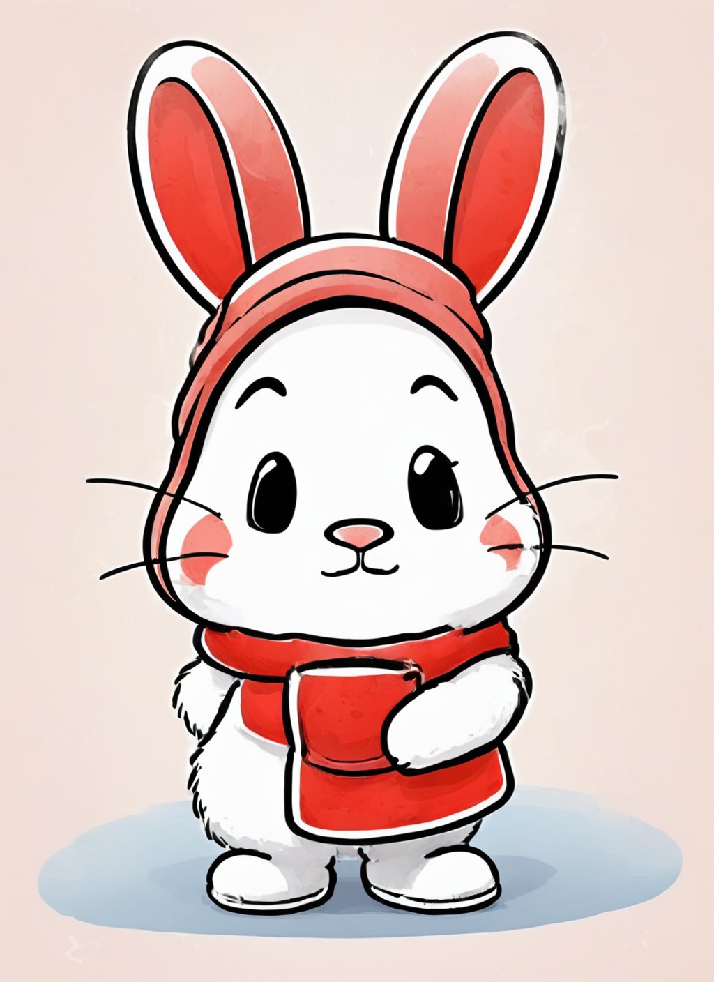 兔2, Very cute rabbit wearing a red muffler,  minimalist line art, sanrio style, Festive background,  hip-hop, Disney's little man tuyafengge kids illustration,<lora:EMS-242900-EMS:1.000000>