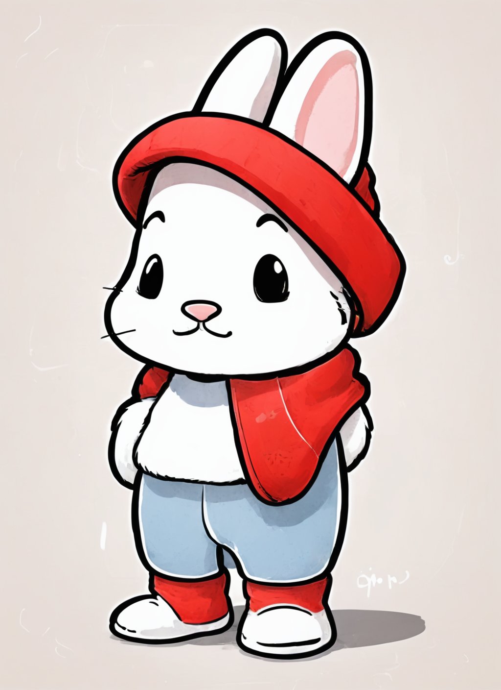 兔2, Very cute rabbit wearing a red muffler,  minimalist line art, sanrio style, graffiti on the wall,  hip-hop, Disney's little man tuyafengge kids illustration,<lora:EMS-242900-EMS:1.000000>