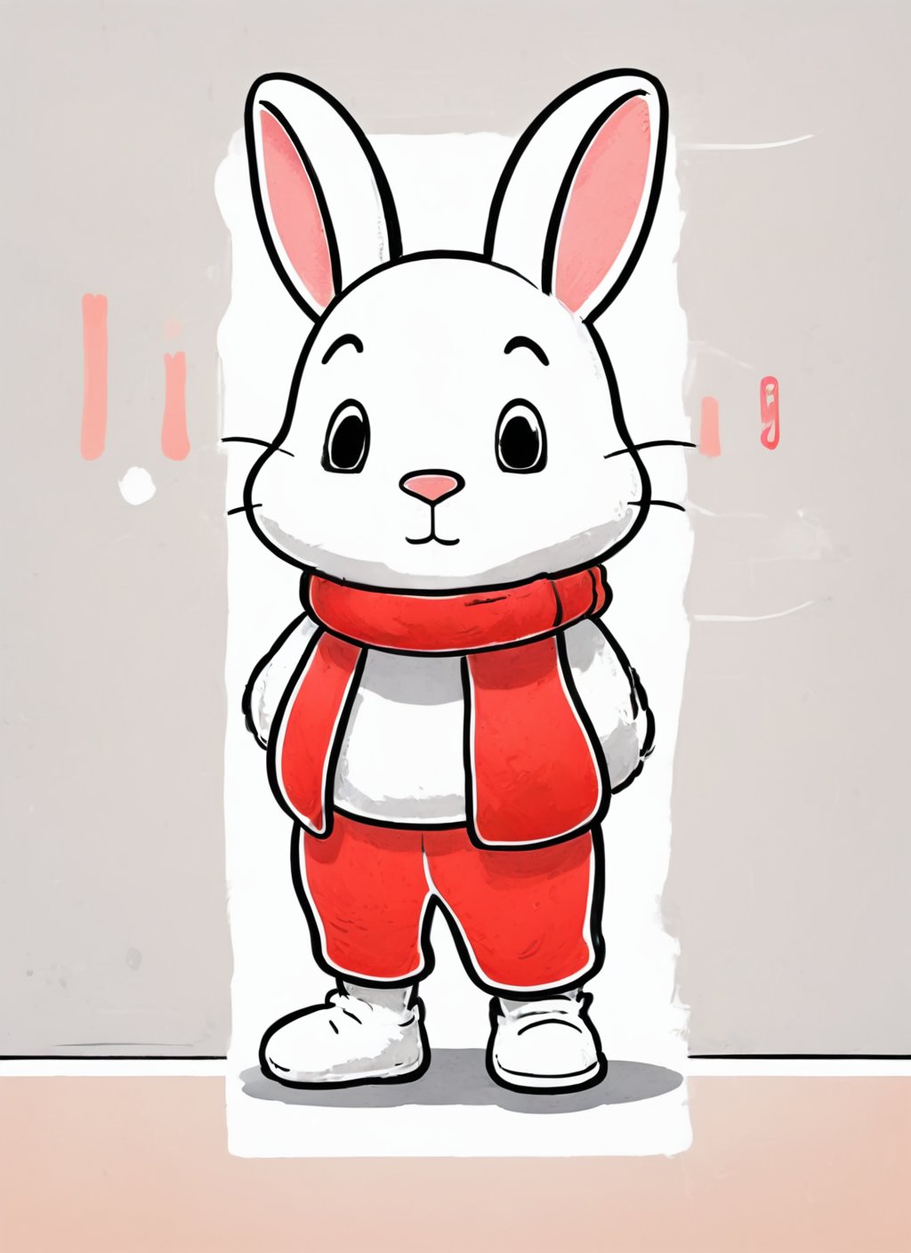 兔2, Very cute rabbit wearing a red muffler,  minimalist line art, sanrio style, graffiti on the wall,  hip-hop, Disney's little man tuyafengge kids illustration,<lora:EMS-242900-EMS:1.000000>