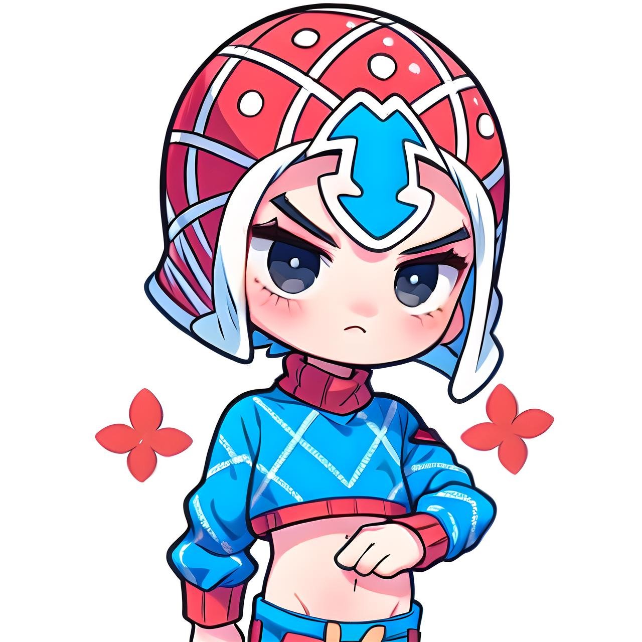 mista,  1boy,  male focus,  solo,  hat,  black eyes,  sweater,  crop top, detailed,  chibi,  cute,  kawaii,  white background,<lora:EMS-225795-EMS:1.000000>