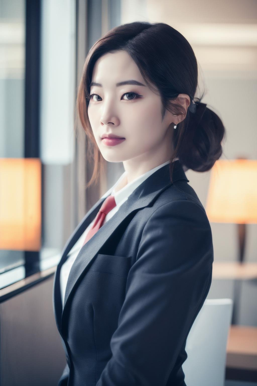 <lora:Dahyun_BRA:1>, (a picture of Dahyun, office worker, suit, office indoors), (detailed lighting, extremely detailed skin, extremely detailed hair, shadows, 8k), looking at viewer, (High Key Lighting), masterpiece, top quality, best quality, official art, unity 8k wallpaper, highres, ultra-high res, ultra-detailed, beautiful and aesthetic
