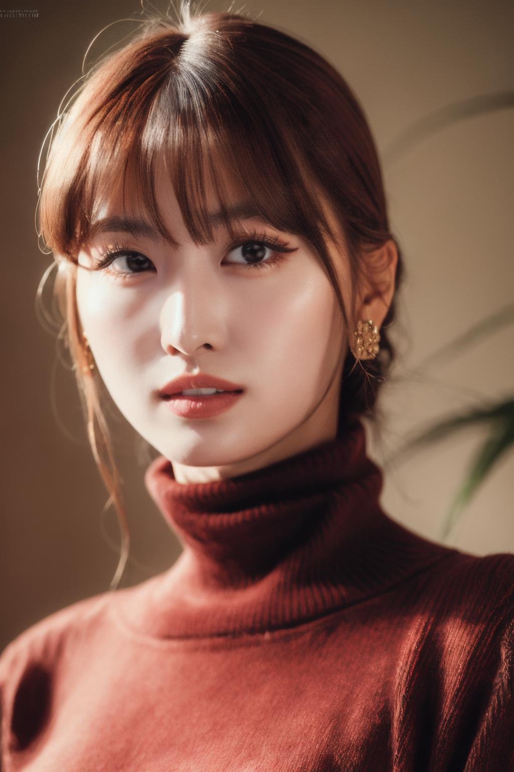 <lora:Momo_BRA:1>, (a picture of Momo, sweater, turtleneck), (detailed lighting, extremely detailed skin, extremely detailed hair, shadows, 8k), looking at viewer, (High Key Lighting), masterpiece, top quality, best quality, official art, unity 8k wallpaper, highres, ultra-high res, ultra-detailed, beautiful and aesthetic