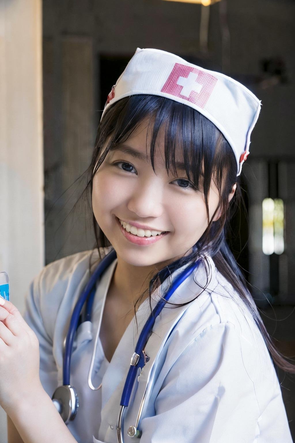 <lora:YunoOharaBRAv1:1>, (a picture of Yuno Ohara, nurse, smile, infirmary, posing:1.3), (detailed lighting, extremely detailed skin, extremely detailed hair, shadows, 8k), looking at viewer, (High Key Lighting), masterpiece, top quality, best quality, official art, unity 8k wallpaper, highres, ultra-high res, ultra-detailed, beautiful and aesthetic