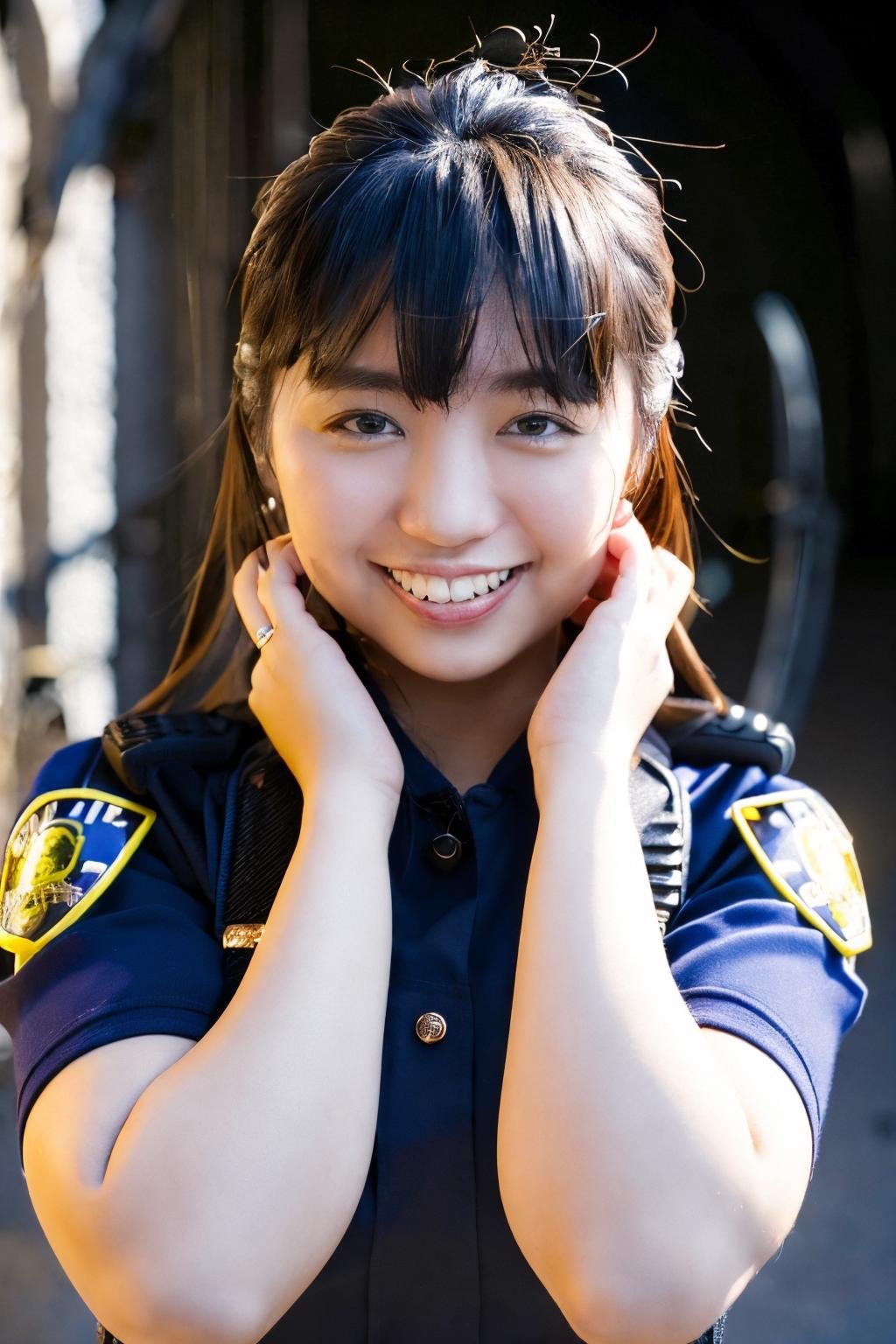 <lora:YunoOharaBRAv1:1>, (a picture of Yuno Ohara, police woman, smile, outdoors, posing:1.3), (detailed lighting, extremely detailed skin, extremely detailed hair, shadows, 8k), looking at viewer, (High Key Lighting), masterpiece, top quality, best quality, official art, unity 8k wallpaper, highres, ultra-high res, ultra-detailed, beautiful and aesthetic