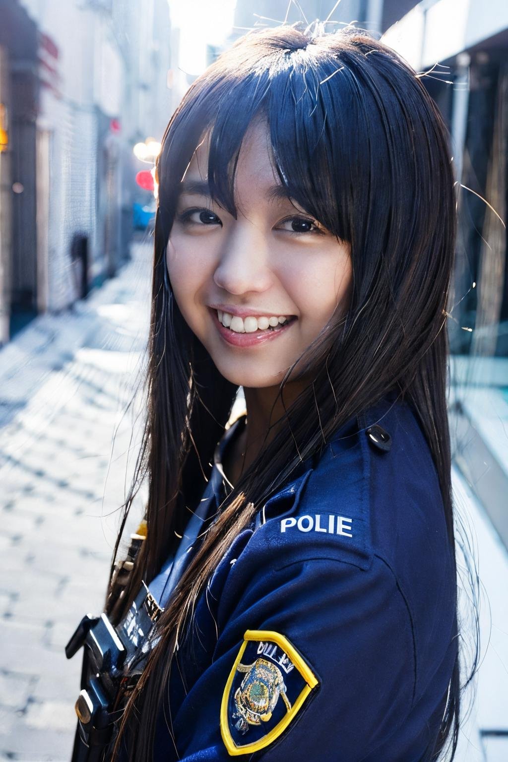 <lora:YunoOharaBRAv1:1>, (a picture of Yuno Ohara, police woman, smile, outdoors, posing:1.3), (detailed lighting, extremely detailed skin, extremely detailed hair, shadows, 8k), looking at viewer, (High Key Lighting), masterpiece, top quality, best quality, official art, unity 8k wallpaper, highres, ultra-high res, ultra-detailed, beautiful and aesthetic