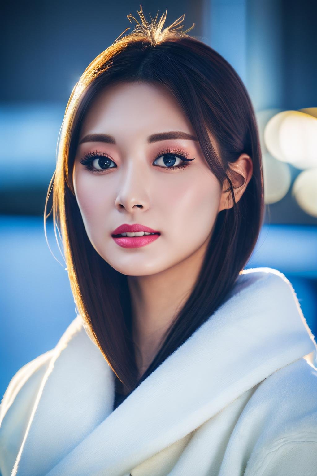 <lora:Tzuyu_BRA:1>, a picture of Tzuyu, winter coat, winter clothers, snow, outside, face crop, (detailed lighting, extremely detailed skin, extremely detailed hair, shadows, 8k), looking at viewer, (High Key Lighting), masterpiece, top quality, best quality, official art, unity 8k wallpaper, highres, ultra-high res, ultra-detailed, beautiful and aesthetic