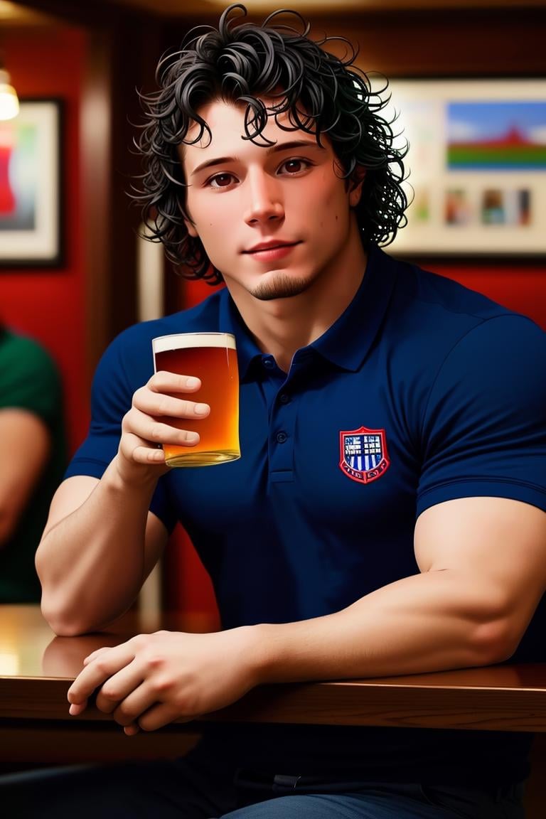 (masterpiece,  best quality:1.2),  man,  (depth of field:1.1),  photo of person,  polo shirt,  muscular,  facial hair,  pants,  at the pub,  holding a beer, , sitting,  cowboy shot,  masterpiece,  highness,  perfect face,  perfect picture,  detailed eyes,  sharp focus, High detailed view,<lora:EMS-238348-EMS:1.000000>