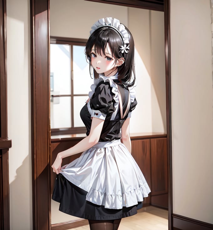  1girl, solo,best quality, amazing quality, very aesthetic, maid headdress,pantyhose,moyou