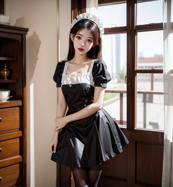  1girl, solo,best quality, amazing quality, very aesthetic, maid headdress,pantyhose,