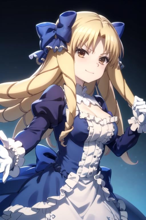 (((pixel-perfect, detail-perfect))), solo, 1girl, <lora:luviagelita-fate:0.8>, luviagelita edelfelt, hair bow, dress, frills, puffy sleeves, gloves, long sleeves, looking at viewer, smug