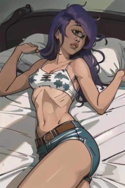 1girl, leelaftrm, lying on bed, bedroom, cowboy shot