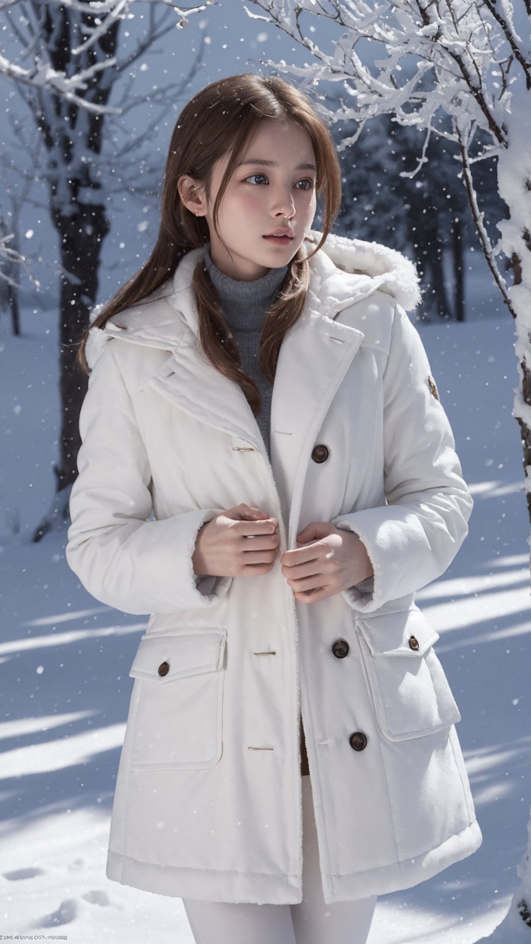 (best quality, masterpiece:1.2),ultra detailed,(photo realistic:1.4),solo,cutegirl,fluffy coat,snow_scene_background,<lora:SnowScene_v1:0.5>,