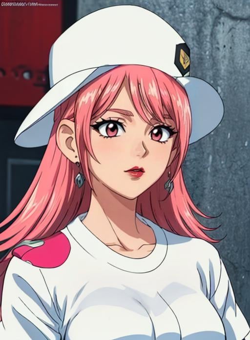 best quality, (masterpiece),(ultra-detailed), (high quality), (high resolution),<lora:add_detail:0.7> ,   <lora:missyuki:0.7>,yuki, pink hair, lipstick,hat, white shirt, 