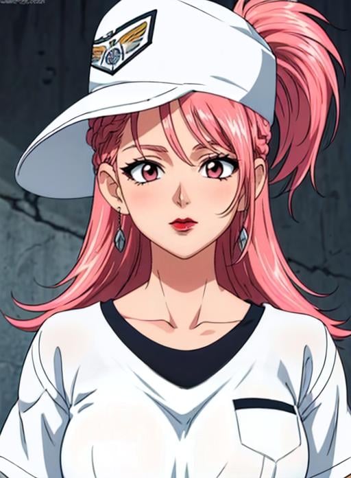 best quality, (masterpiece),(ultra-detailed), (high quality), (high resolution),<lora:add_detail:0.7> ,   <lora:missyuki:0.7>,yuki, pink hair, lipstick,hat, white shirt, 