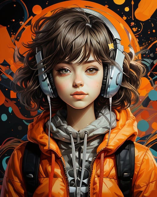 1 girl wearing headphones,Orange Girl