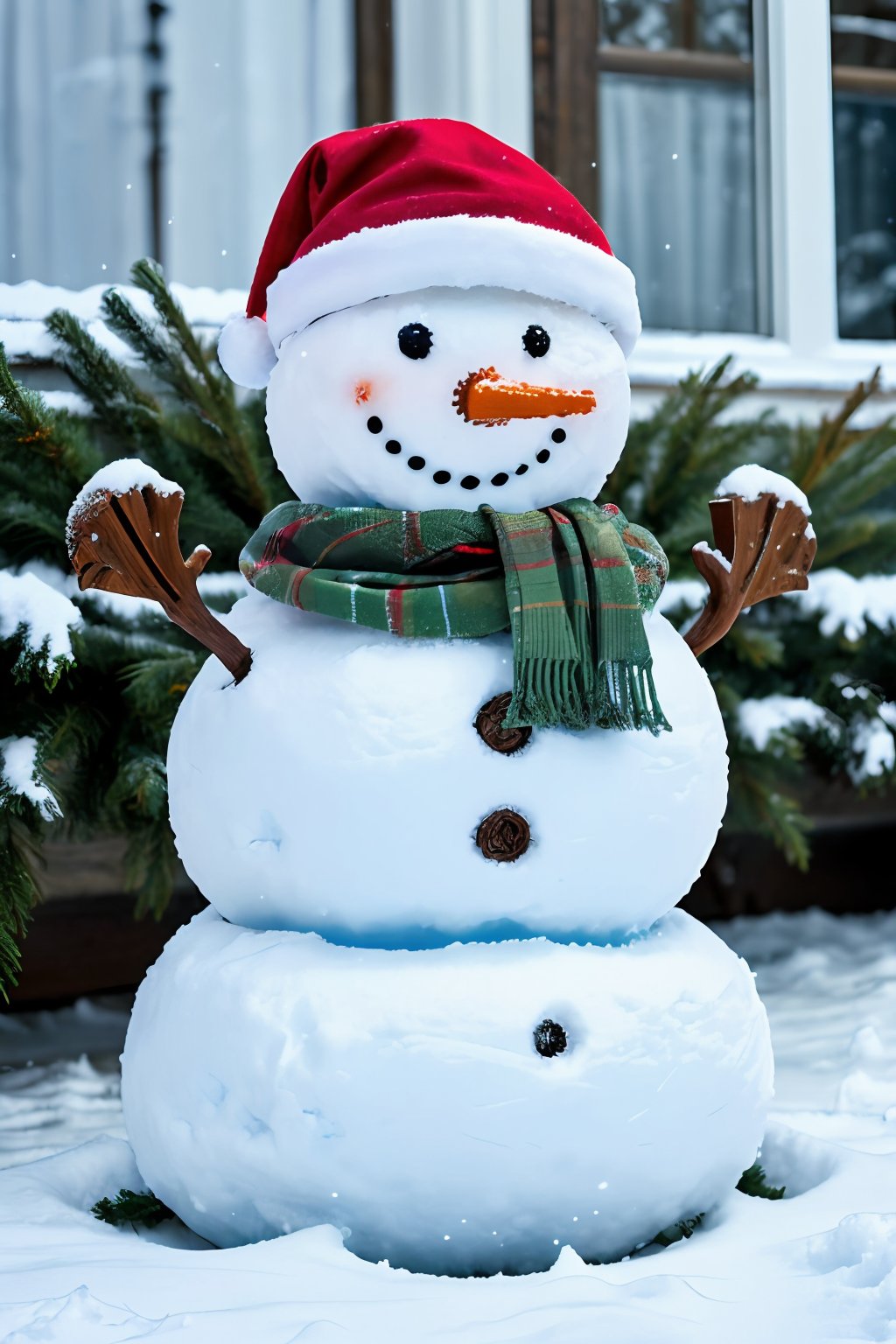 (absurdres, highres, ultra detailed, high resolution:1.1), snowman, realistic, Christmas, outdoor, snowy, (snowmen are playing happily), nice hands, perfect hands,