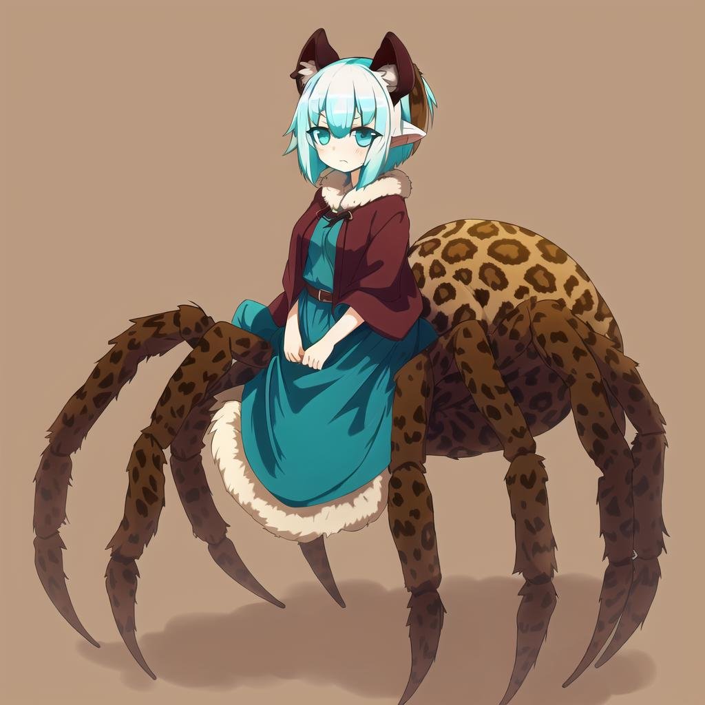 <lora:arachne-1_arachne-2--retro_ham_avas_jun_rifl--09-01:1.0>, (arachne:1.2), full body, masterpiece, best quality, 1girl, animal ear fluff, animal ears, teal eyes, buzzcut hairstyle, brown  straw poncho,cheetah ears, highres, looking at viewer, sad mouth,  short eyebrows , solo, standing, thick eyebrows, upper body,  maroon shirt, from below, horns, 