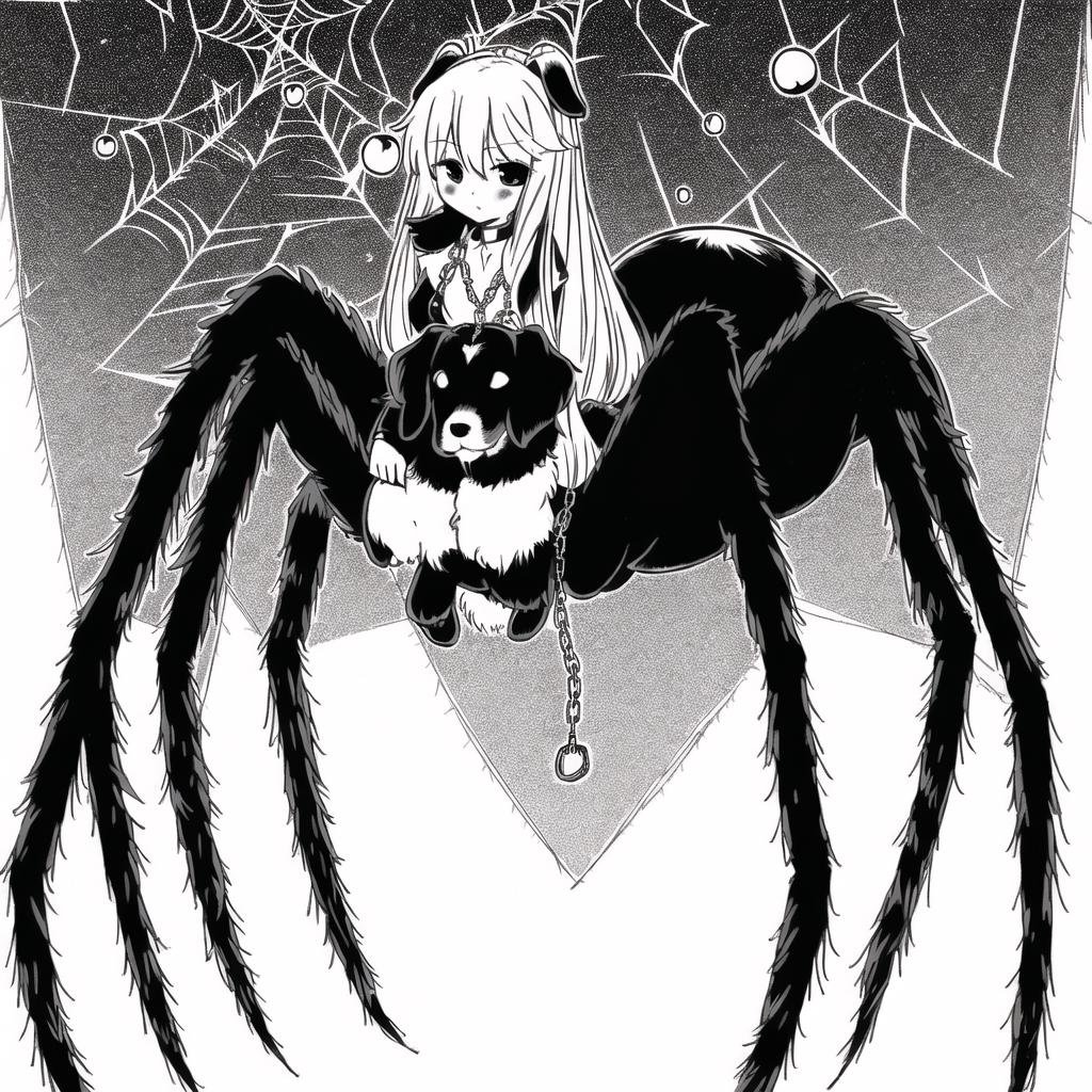 <lora:arachne-1_arachne-2--retro_ham_avas_jun_rifl--09-01:1.2>, (arachne:1.2), full body, 1boy, 1girl, 4koma, comic, dog tags, long hair, monochrome, sweatdrop