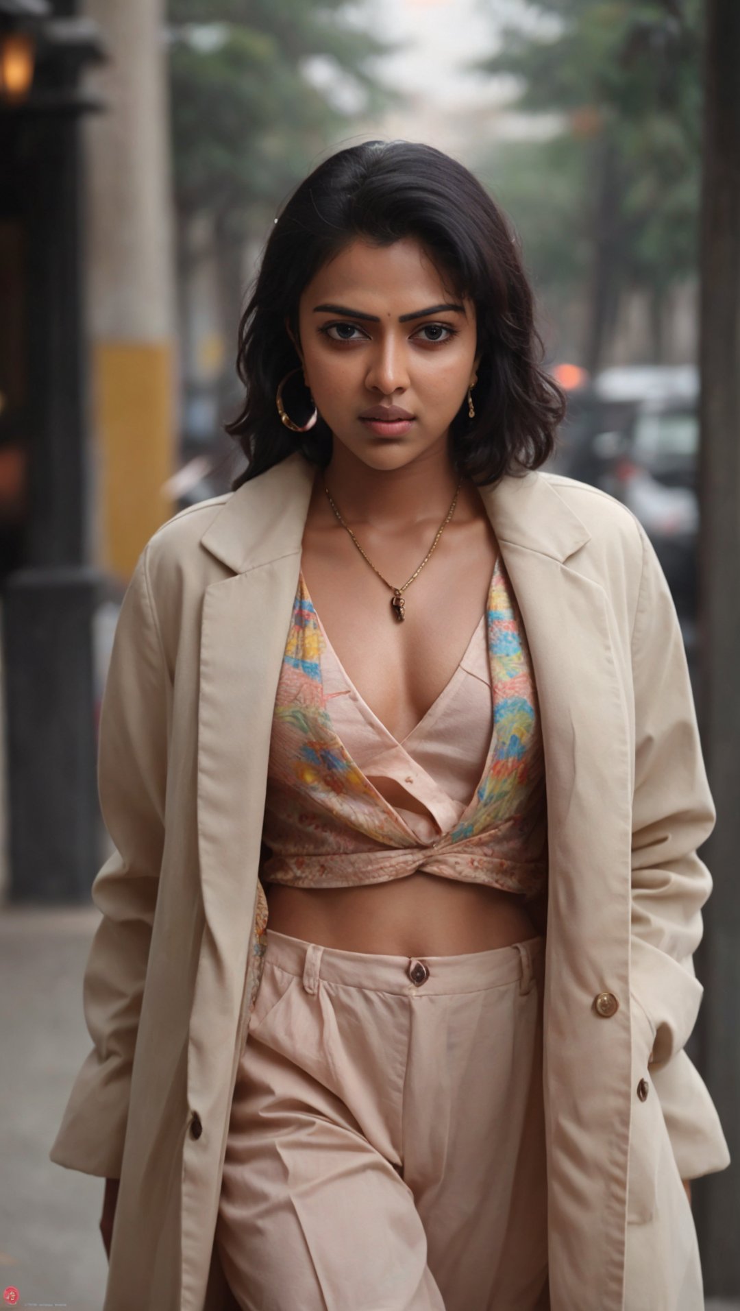 Actress Amala Paul:1.2), beautiful actress standing in dark street at night,30yo,dishelved black hair,jewelry,(winter long coat),(colorful) BREAK looking at viewer,(masterpiece, best quality, ultra-detailed, 8K),cinematic Amala Paul,Realism,AmalaPaul,Portrait,AmalaPaulnavel 