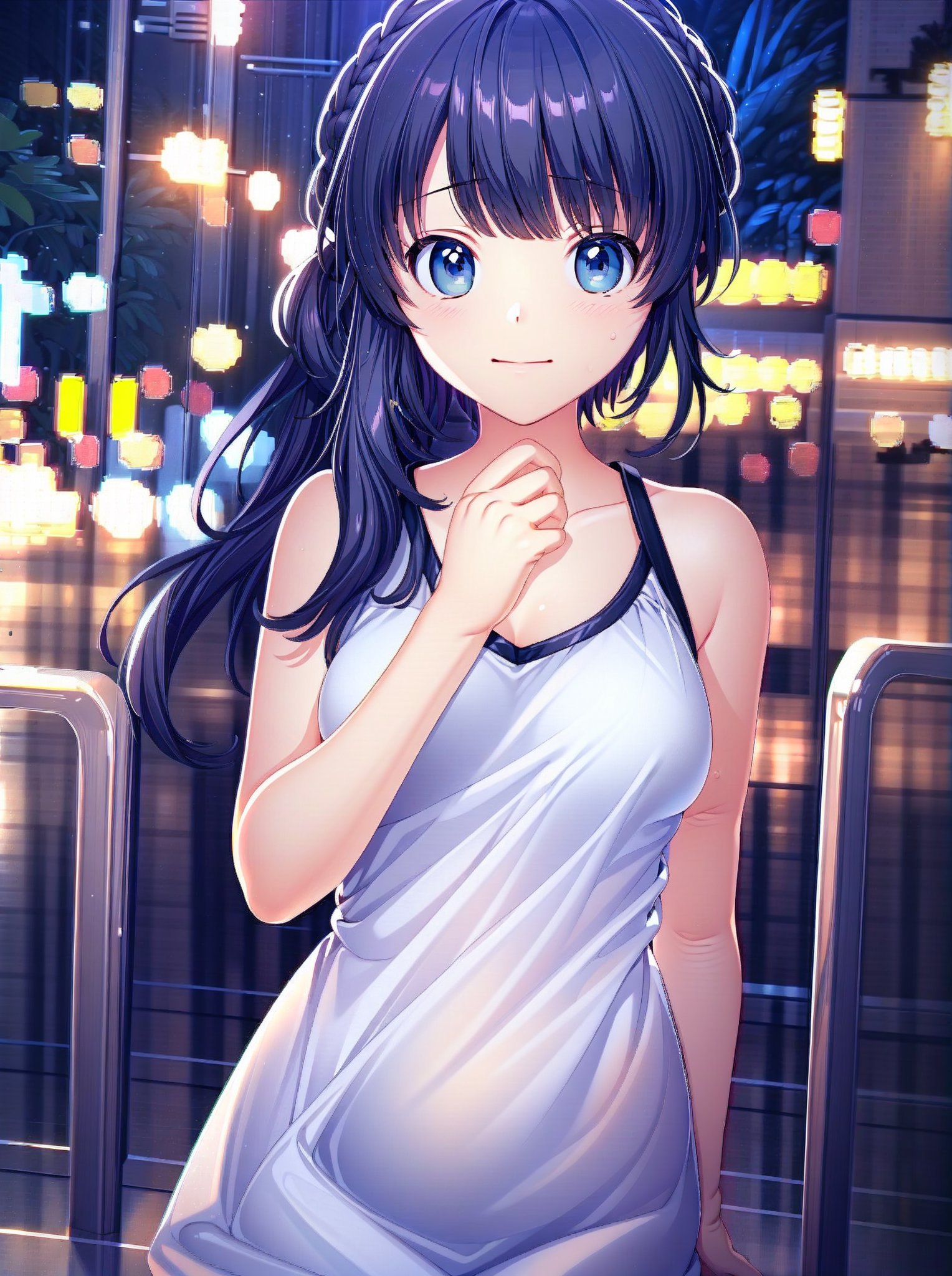 vibrant colors, female, masterpiece, sharp focus, 
best quality, depth of field, cinematic lighting, ((solo, one girl )), 
(illustration, 8k CG, extremely detailed), masterpiece, 
ultra-detailed,
a cute girl with her vibrant presence. 
The detailed illustration captures modern city,
dressed in idol outfit beautifull, 
she moves with precision and elegance. 
The backdrop echoes the energy of a spirited crowd on modern city  
Her captivating presence shines through, 
cute female, Tsukimizaka Kiriha