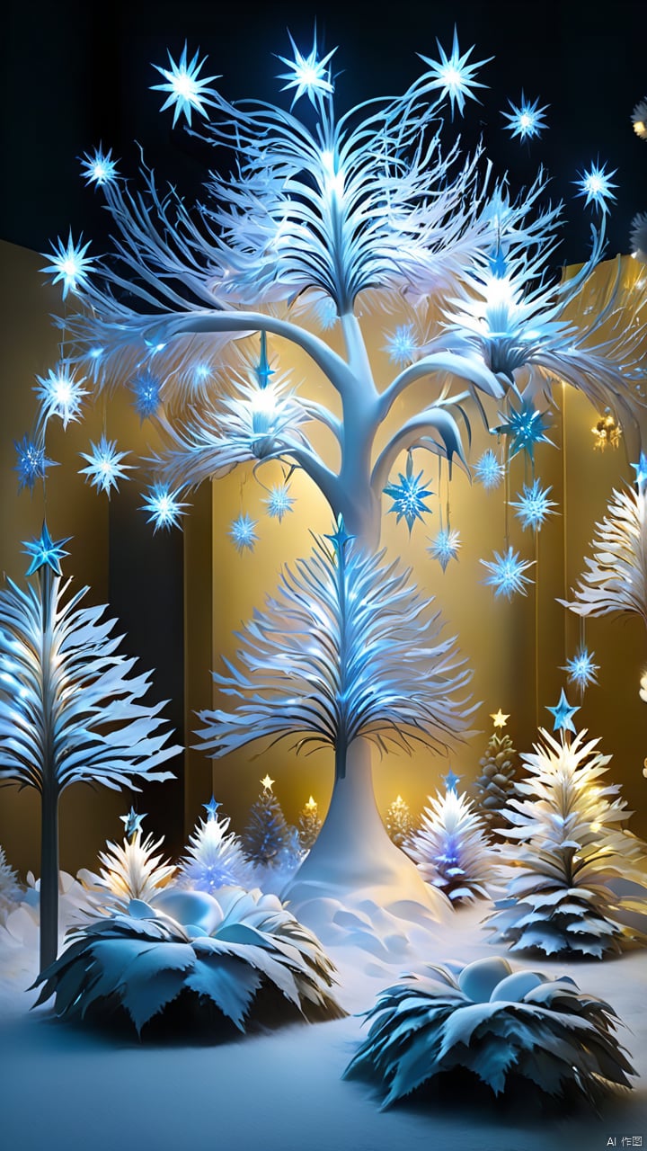 Qw_zw, strange Christmas flow tree flowers, light, fantasy Christmas atmosphere