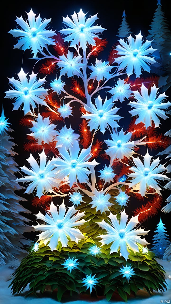 Qw_zw, strange Christmas flow tree flowers, light, fantasy Christmas atmosphere