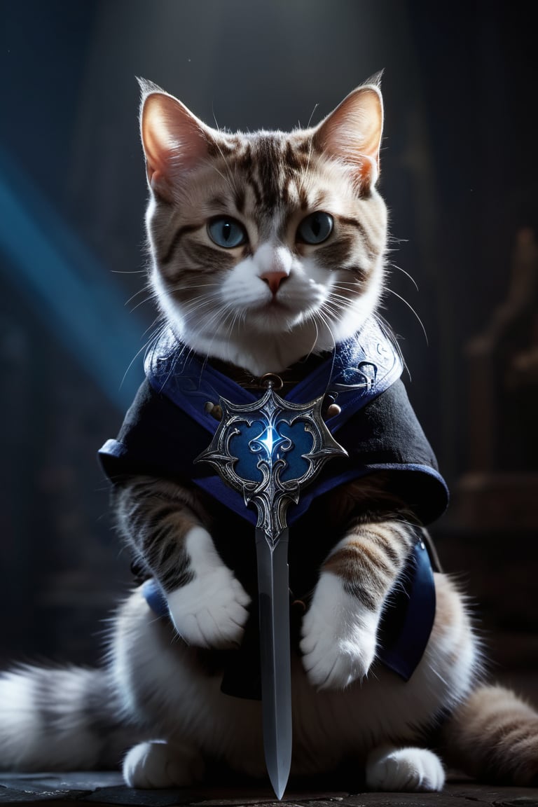 ((photo:1.2)), A cute cat battle mage, sword and shild with runes, dramatic lighting, dynamic pose, dynamic camera,masterpiece, best quality, dark shadows, ((dark fantasy)), detailed, realistic, 8k uhd, high quality
