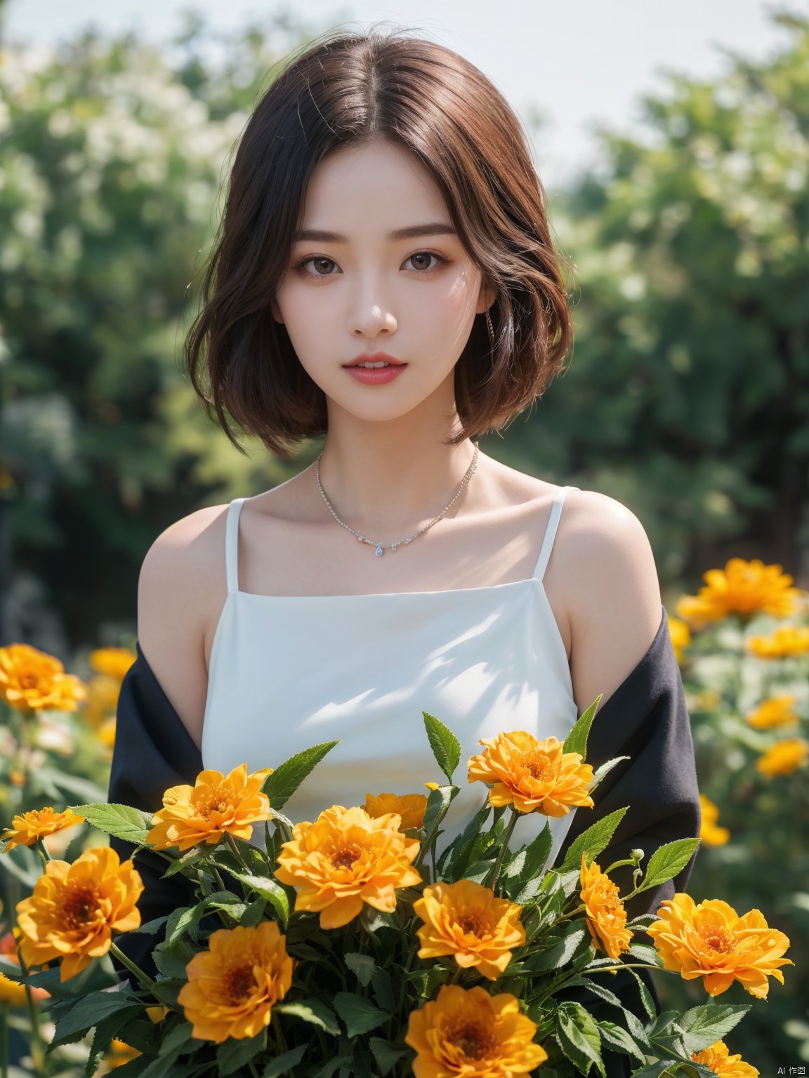  DSLR, (Good structure), HDR, UHD, 8K, A real person, Highly detailed, best quality, masterpiece, 1girl, realistic, Highly detailed, (EOS R8, 50mm, F1.2, 8K, RAW photo:1.2), ultra realistic 8k, ,huaxianzi, flowers, wangyushan, wangyushan, Nebula