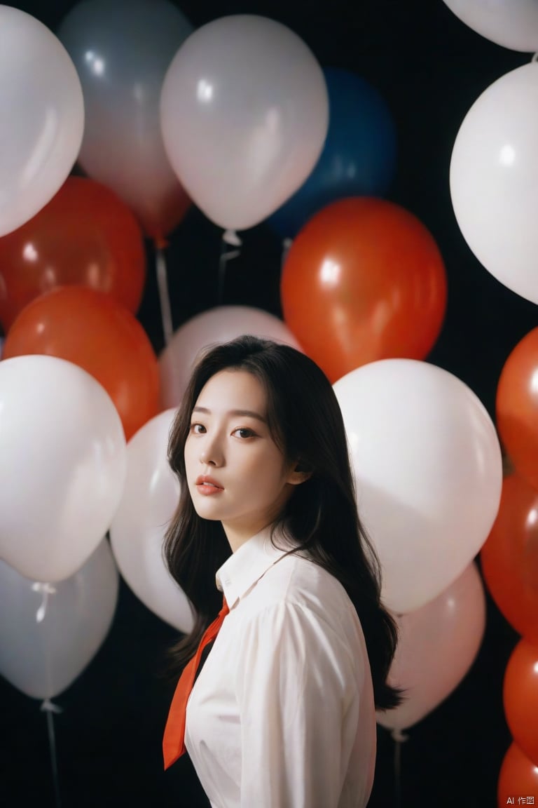  breathtaking cinematic film still,Cowboy_Shot,blouse,a cinematic fashion portrait photo of beautiful young woman from the 90s wearing a red turtleneck standing in the middle of a ton of white balloons,dramatic lighting,taken on a hasselblad medium format camera,looks like liuyifei,white balloon,shallow depth of field,vignette,highly detailed,high budget,bokeh,cinemascope,moody,epic,gorgeous,film grain,grainy . award-winning,professional,highly detailed,sc,monkren,, monkren