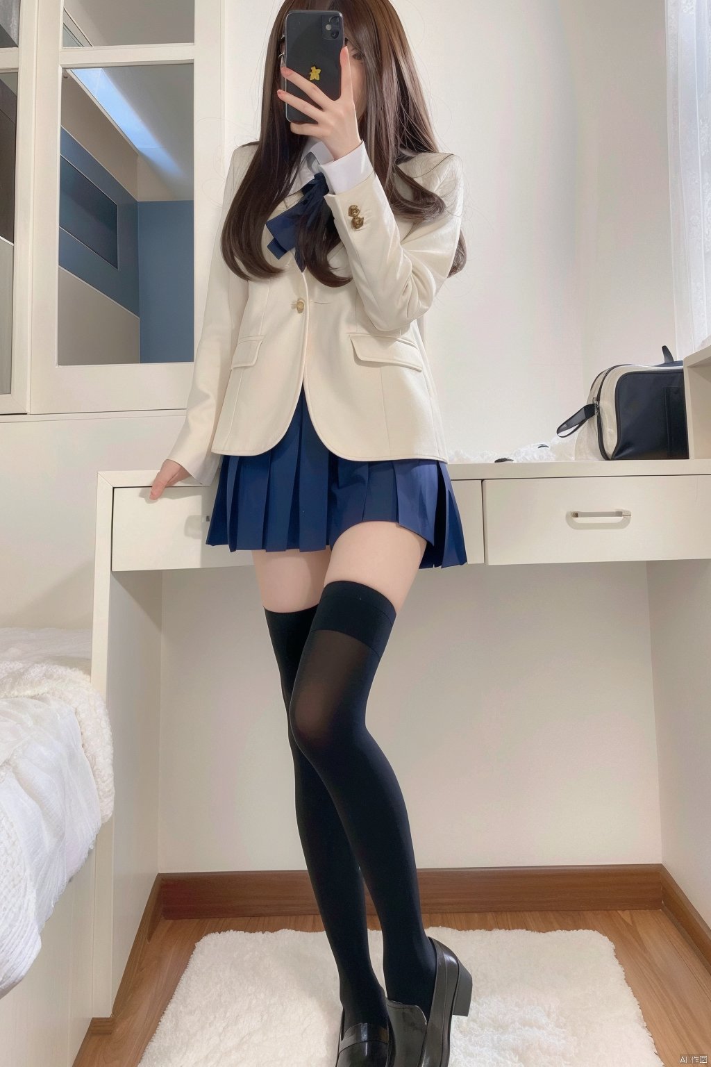  1girl,(1girl named aki:1.1), school uniform, thighhighs, solo, standing, xtt