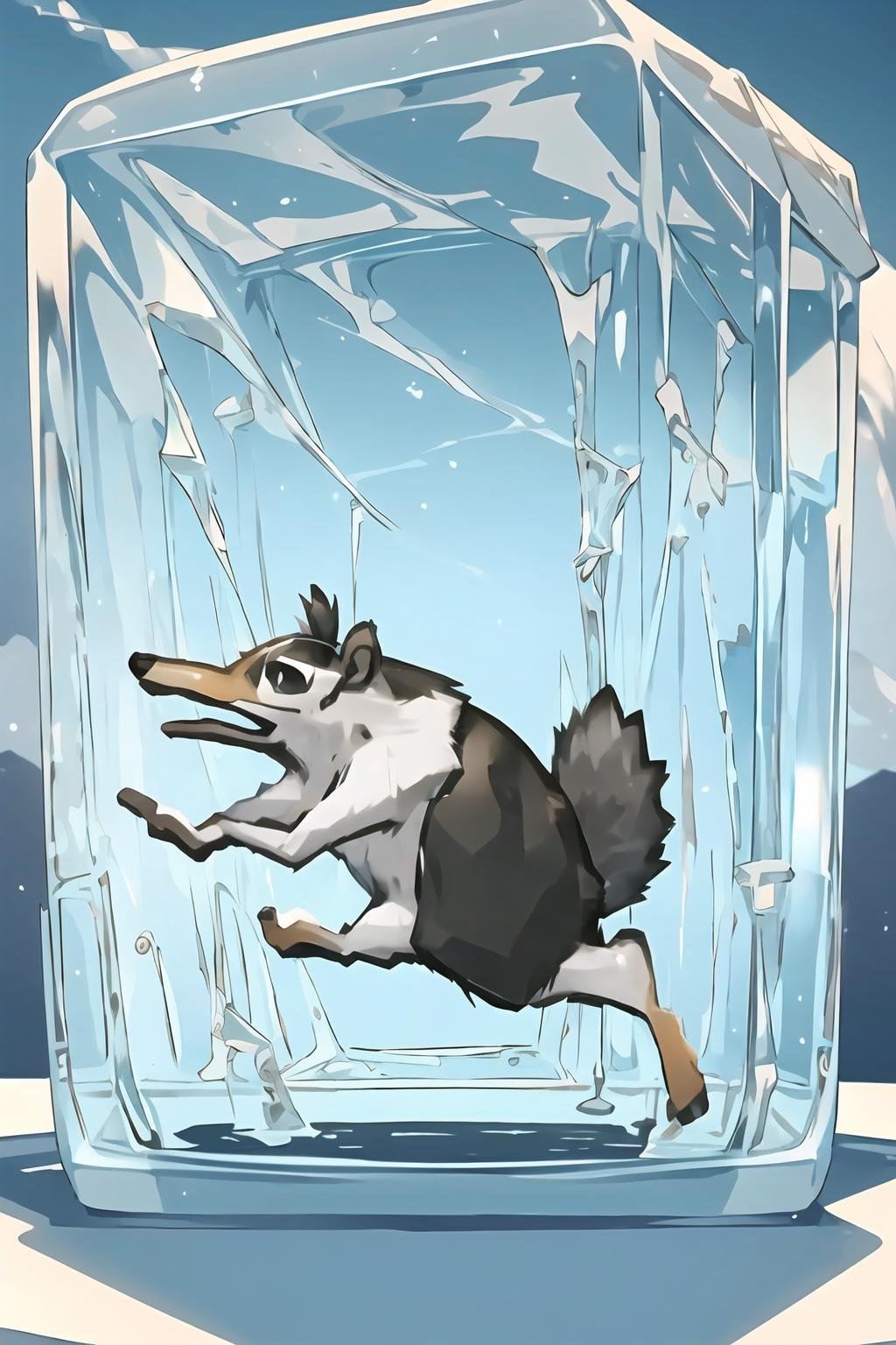 1 squirrel frozen in a ice bl | image created by | Tensor.Art