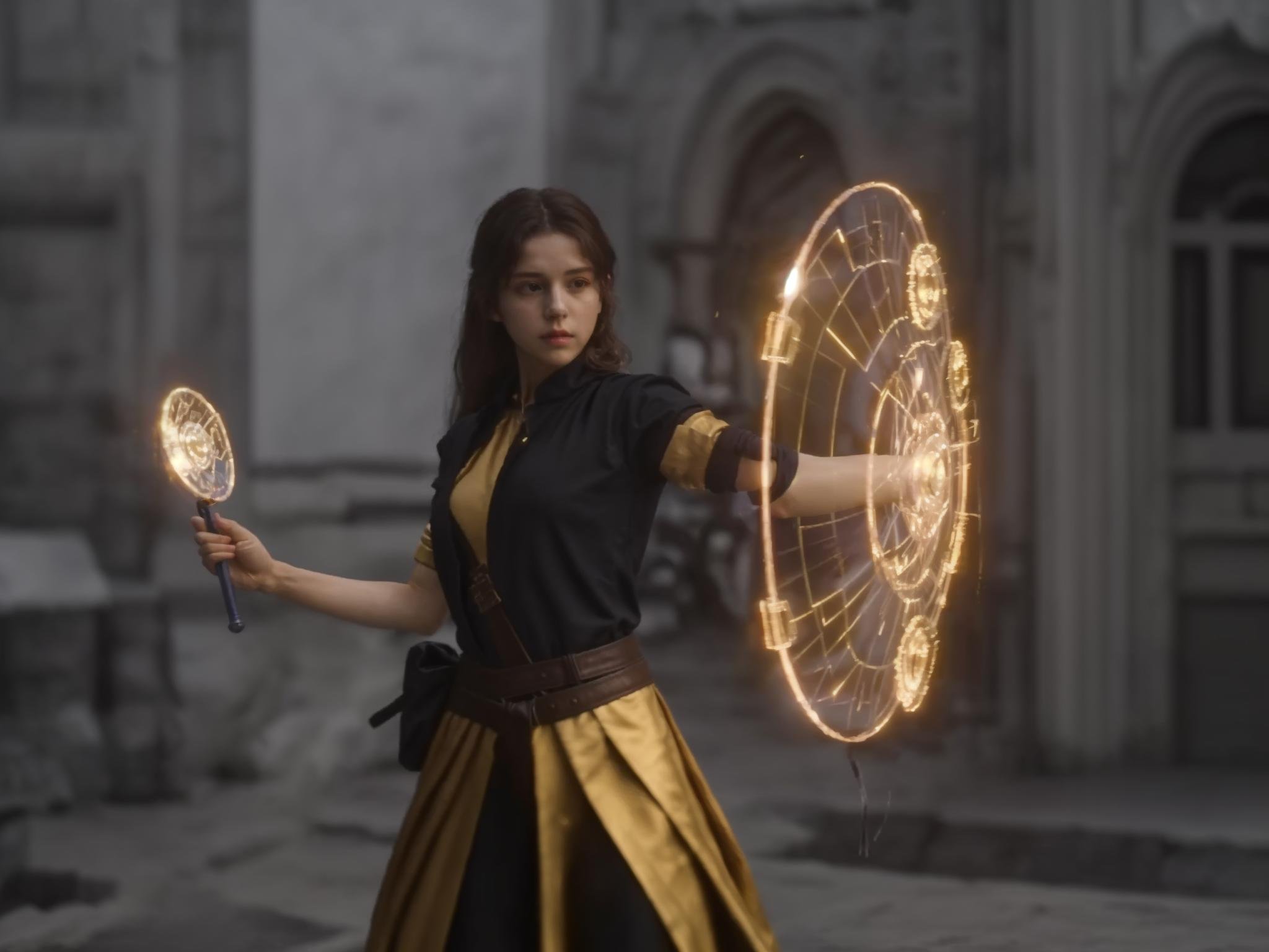 masterpiece,realistic, 1girl holding a magic shield,<lora:magic_v2:0.6>,