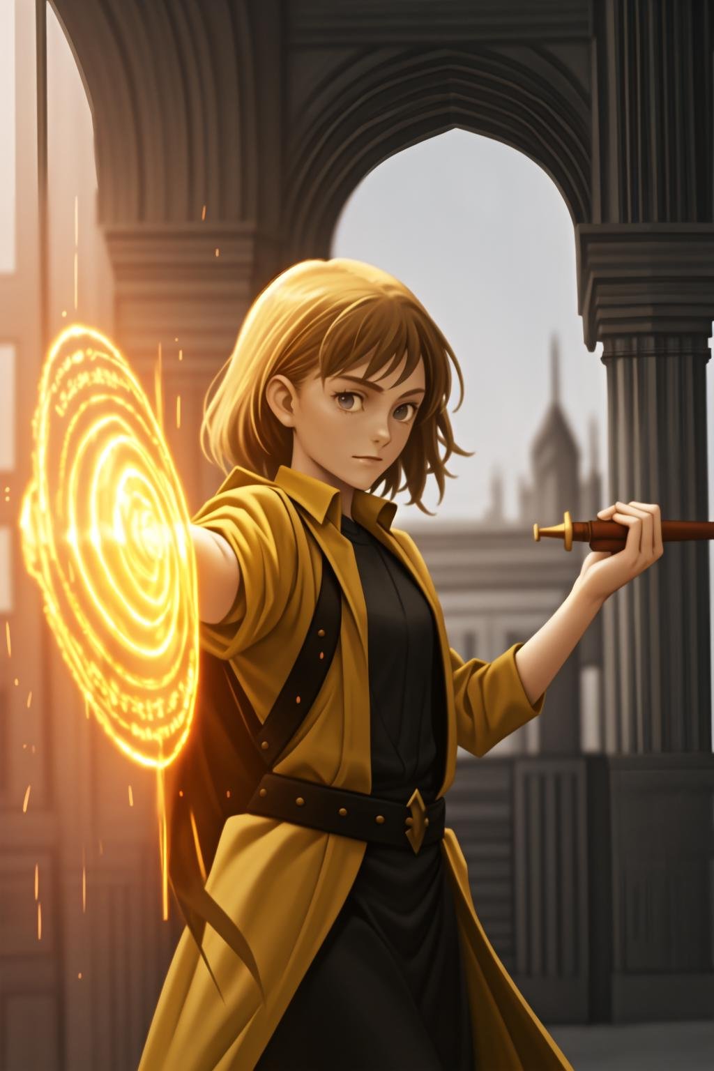 masterpiece,realistic,1girl is holding a magic shield, <lora:magic_v3beta:0.6>,