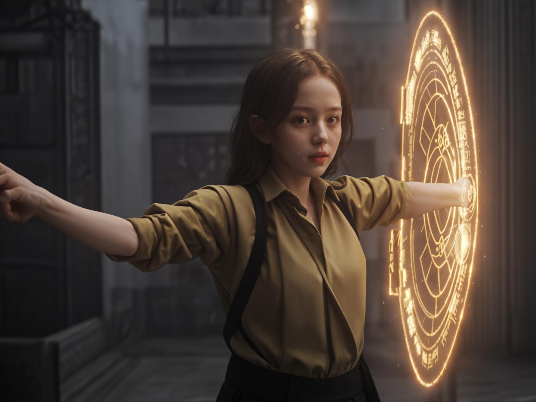 masterpiece,realistic,1girl is holding a magic shield, <lora:magic_v3beta:0.55>,