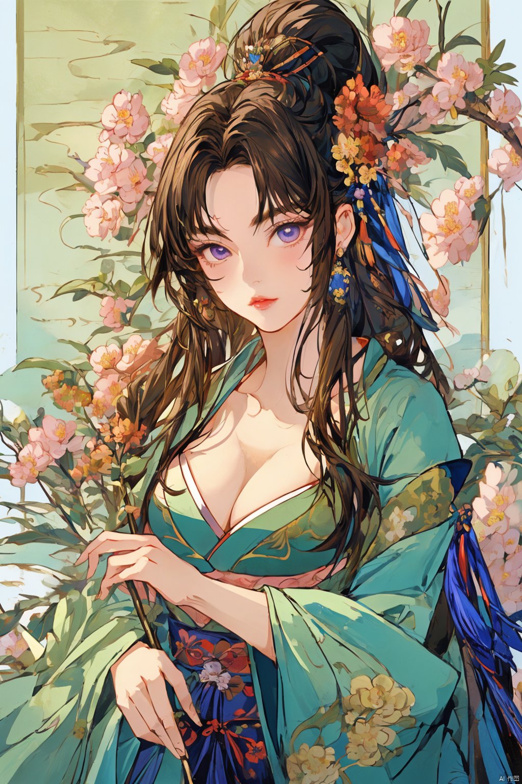  (Masterpiece:1.2, high quality),(pixiv:1.4),Eyebrows like willow leaves,The face is as beautiful as a flower,the eyes are tender. Small waist,big breasts,revealing cleavage; Lips slightly open,seductive expression.,girl,, mwuxia, mxianv