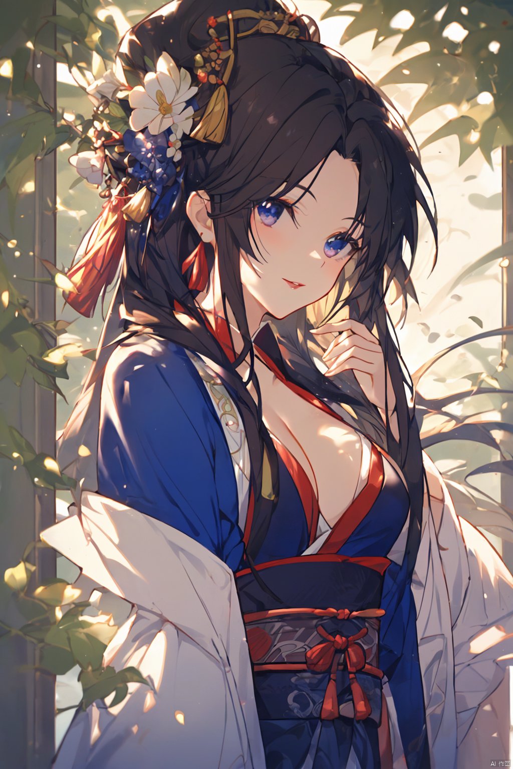  (Masterpiece:1.2, high quality),(pixiv:1.4),Eyebrows like willow leaves,The face is as beautiful as a flower,the eyes are tender. Small waist,big breasts,revealing cleavage; Lips slightly open,seductive expression.,girl,, mwuxia, mxianv