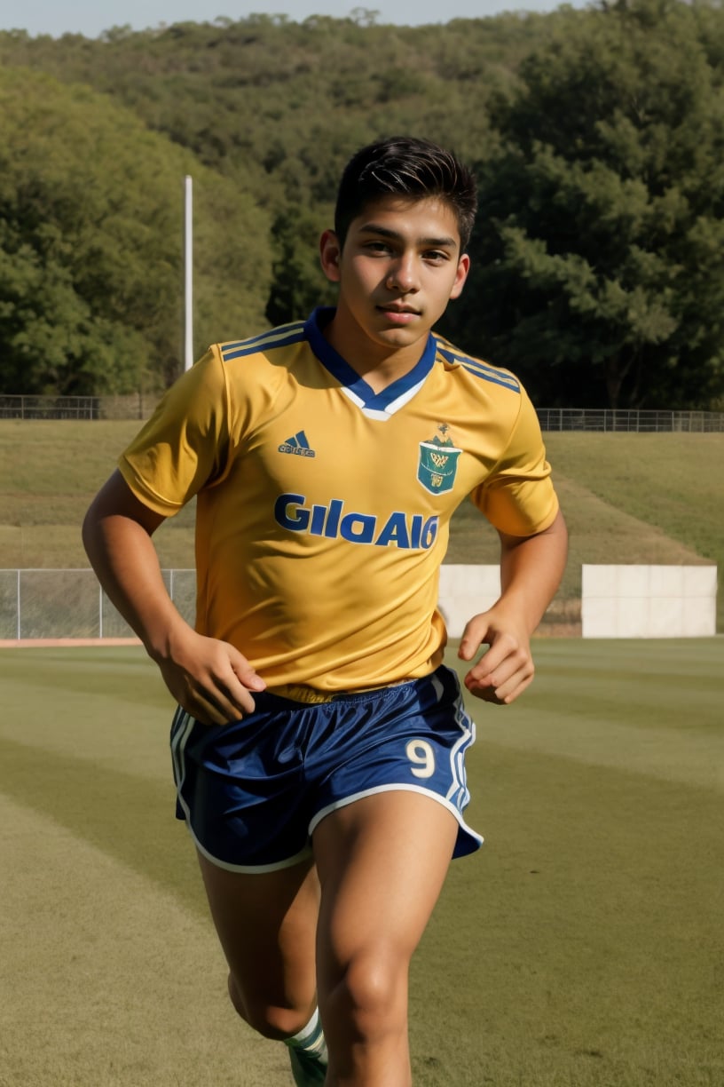 19yo dg_Luis, soccer player, jersey, shorts, running, field,  portrait, <lora:dg_Luis_v1:0.8>