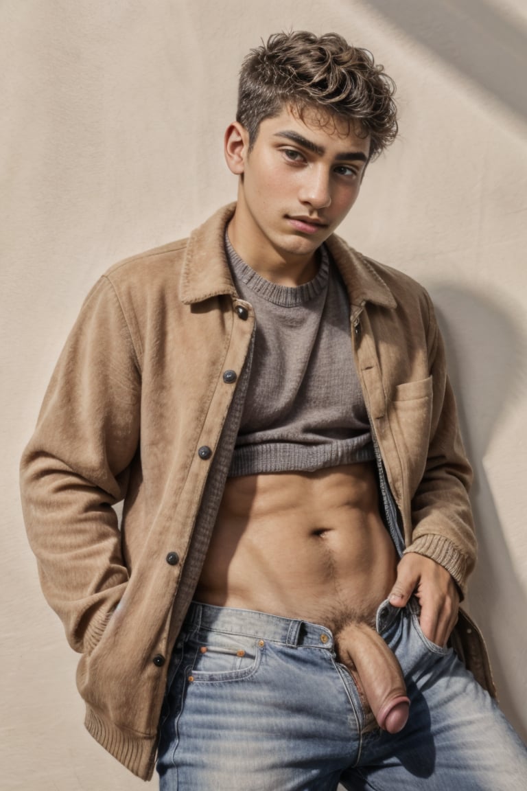 epiCPhoto,  best quality, masterpiece, intricate details, NSFW RAW photo, (slim 18yo dg_Luis boy, stubble,  <lora:dg_Luis_v1:0.8> ) (harrington jacket, striped sweater, jeans, suede loafers), alluring, suggestive, Homoerotic, (cafe)