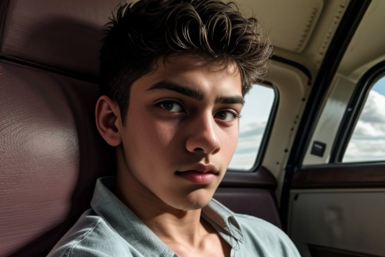 terrified, A photograph, a 19yo dg_Luis boy, <lora:dg_Luis_v1:0.8>, (in clouds), natural light, sharp focus, vivid colours, skin texture, unbuttoned shirt, photorealistic, hyperdetailed, <lora:lcm-lora-sdv1-5:1>