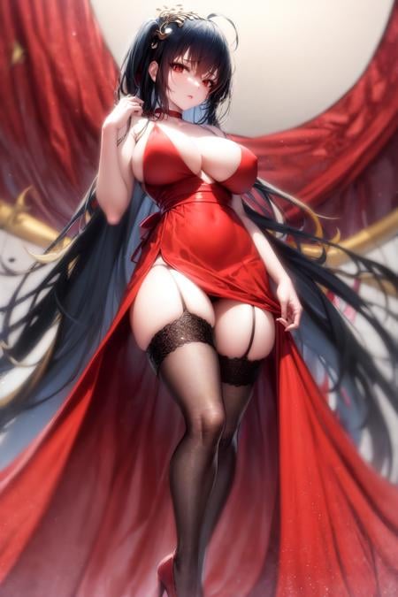 taihouforbid, red dress, thighhighs, red high heels