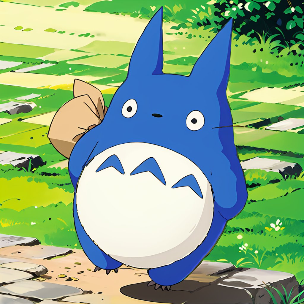 <lora:totoro001:0.7>,solo,medium_totoro,carrying a bag,