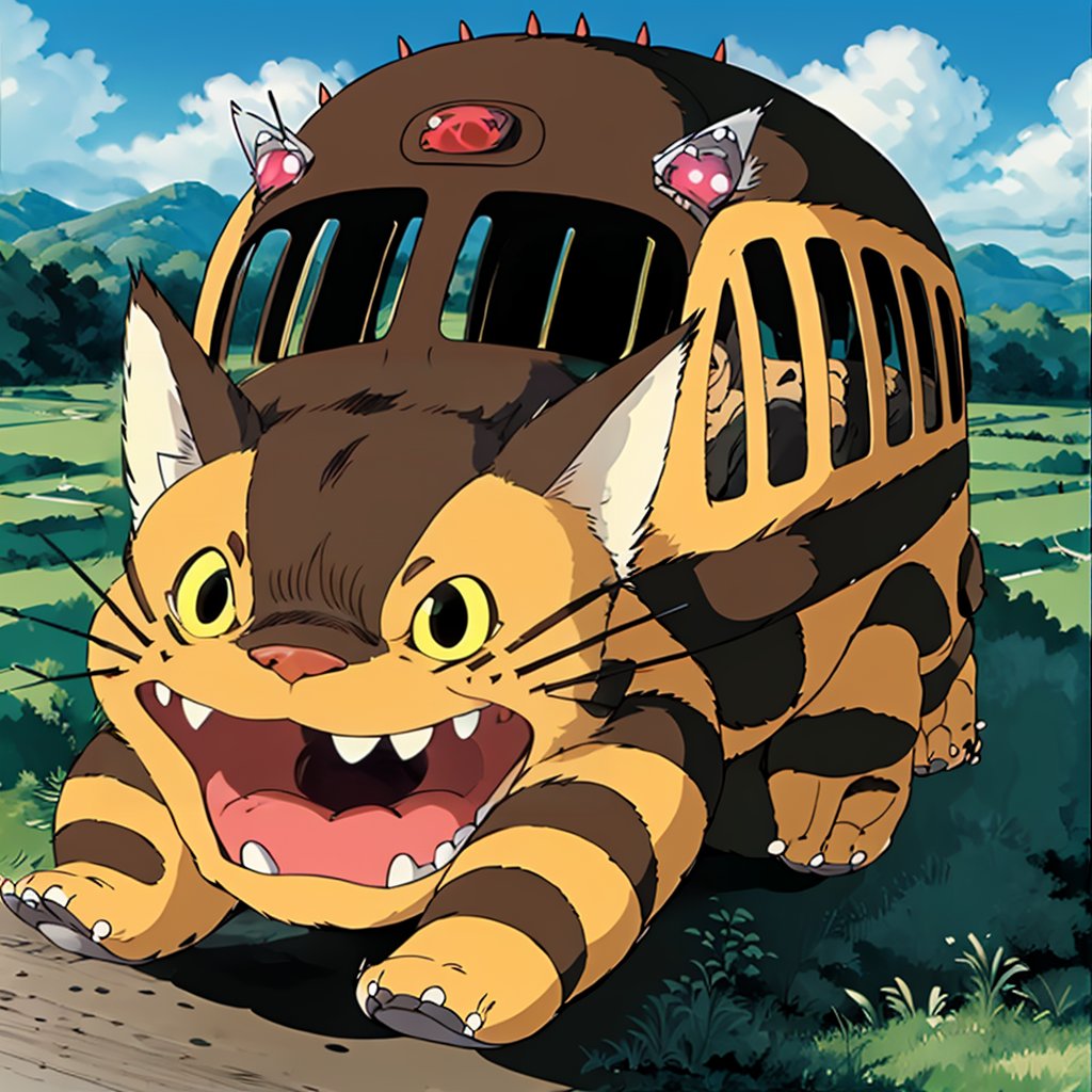 <lora:totoro001:0.7>,solo,Catbus,cat eye,running,speed_lines,