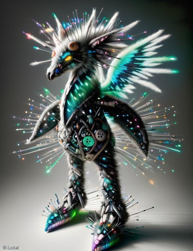 hyper detailed masterpiece, dynamic, awesome quality,DonMN33dl3P1ll0w  small glowing markings iridescent edgy ethereal being, bipedal armless, clawed appendages, quadrifurcated-tailed, spiked-tailed, luminescent skin,      <lora:DonMN33dl3P1ll0w-000008:1>