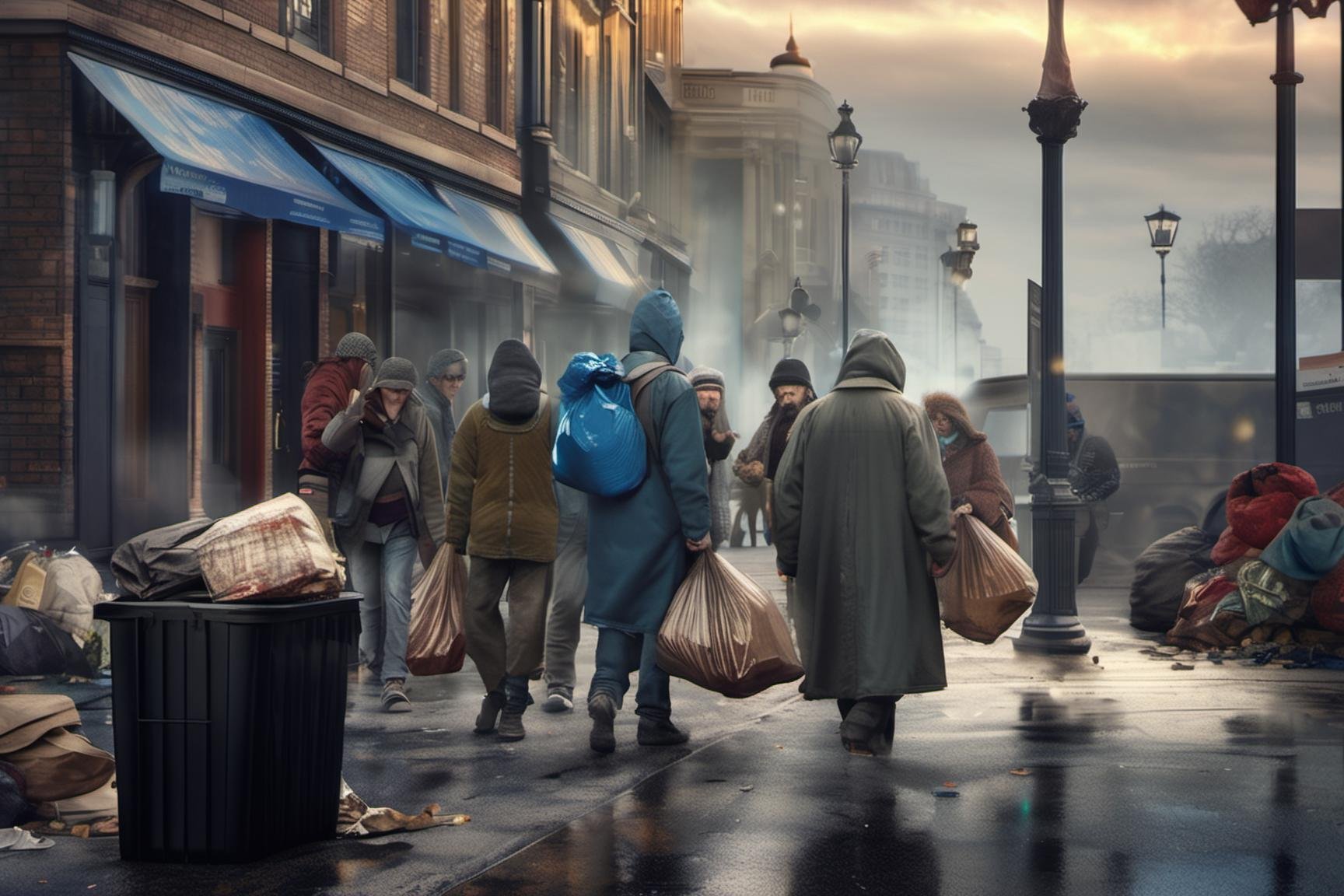 (((masterpiece))),  (((extremely depressing scene of homeless men and women waiving at the camera))),  (they are waiving at the camera to "say hi to 2024"),  (depressing scene of people digging into the trash cans looking for food),  (it is a gothic scene of despair),  complex 3d render,  intricate reflections,  ultra-detailed,  HDR,  Hyperrealism,  Panasonic Lumix s pro 50mm,  8K,  octane rendering,  raytracing,  (((professional photography))),  high definition,  photorealism,  hyper-realistic,  bokeh,  depth of field,  dynamically backlit,  studio,  vibrant details,  ((professional Color grading)),  photorealistic,  monster, , , monsterdiversity", darkart, DonMn1ghtm4reXL,<lora:EMS-57135-EMS:0.400000>