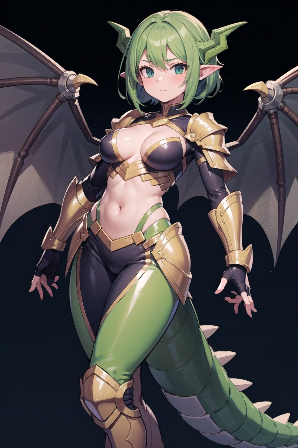 (masterpiece), 1girl, scale armor, dragon girl, gragon wings, dragon tail